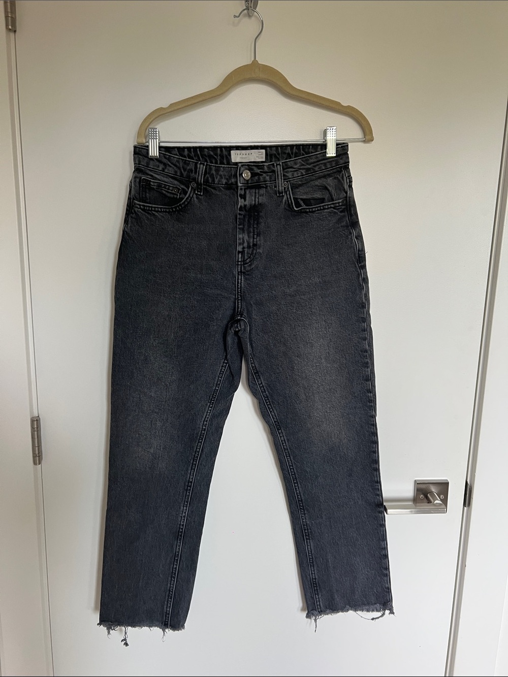 Topshop Women's Washed Black Straight Jeans
